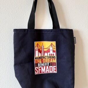 Navy Tote Bag with Graphic Print